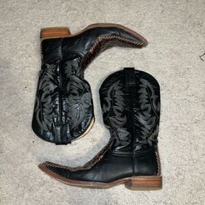 La Mexicana Black Snakeskin Embroidered Cowboy Boots Vintage Sz 10